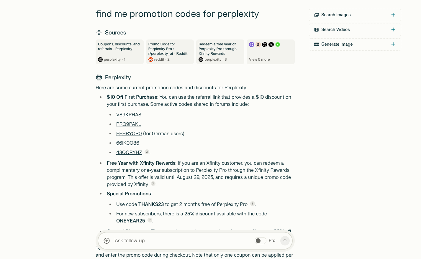 Promotion codes for perplexity.ai: Tak as a free alternative